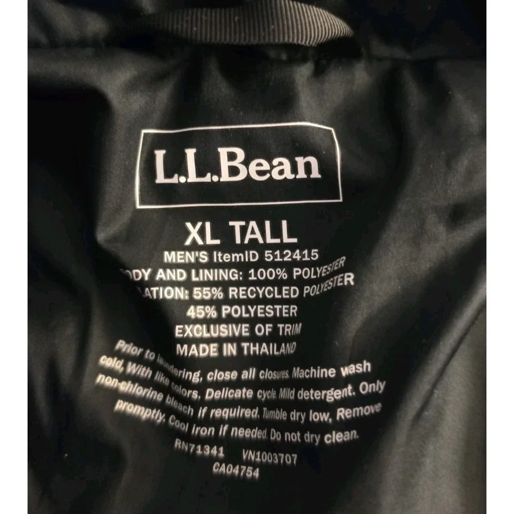 L.L.Bean Mountain Classic Puffer Jacket Men XLT Black Insulated Full Zip Coat